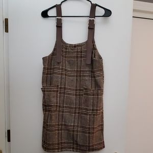 Plaid Buckle Detail Overall Dress